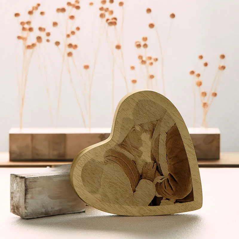 Personalized Wooden Heart Photo Keepsake for Couples