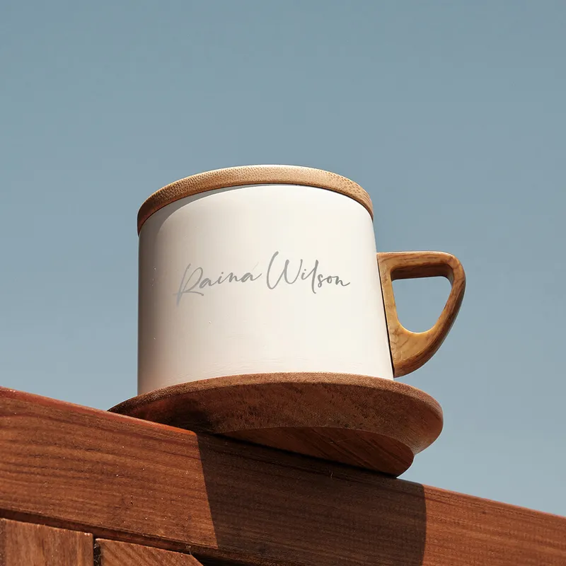 Personalized Wooden Lid and Handle Thermos Mug