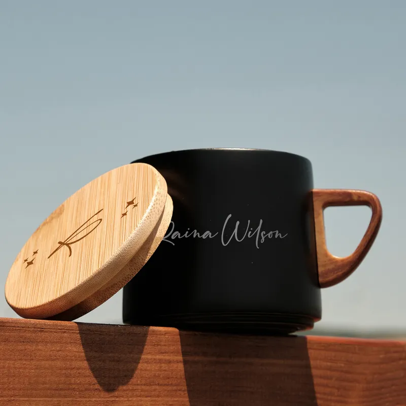 Personalized Wooden Lid and Handle Thermos Mug