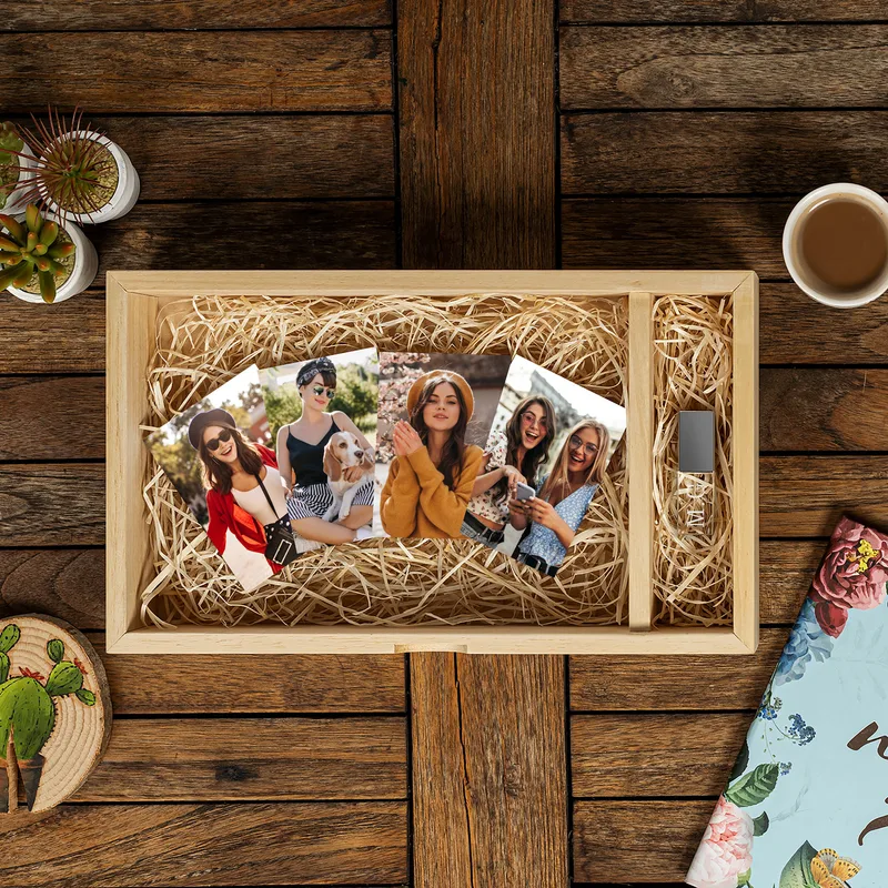 Personalized Wooden Photo Keepsake Box with USB Flash Drive