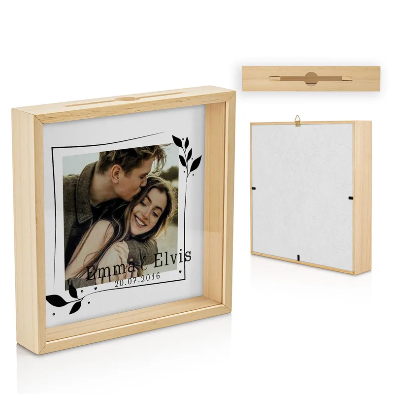Personalised Wooden Photo Frame Piggy Bank Box