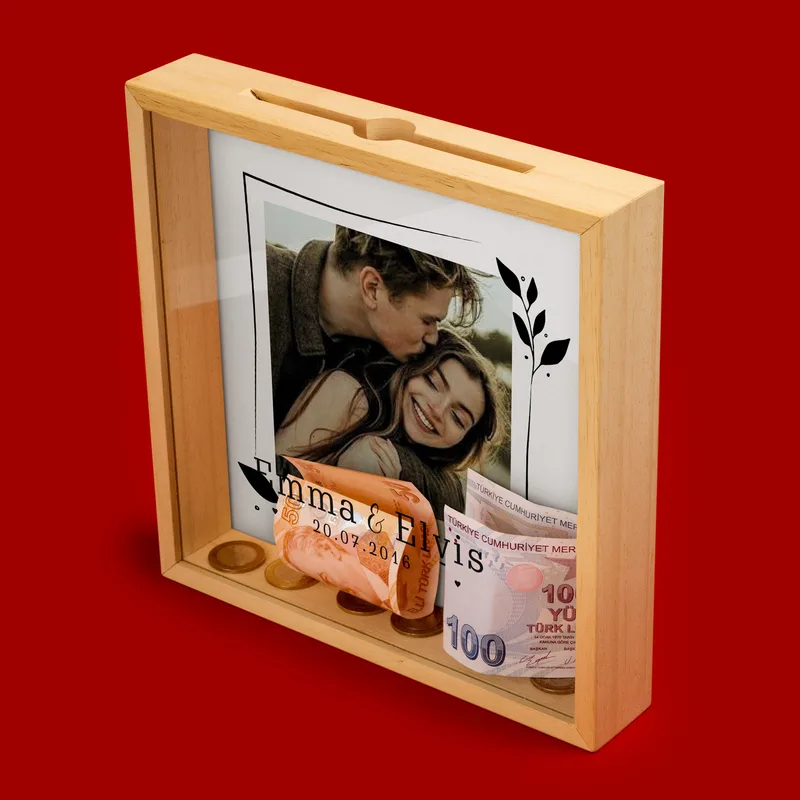 Personalised Wooden Photo Frame Piggy Bank Box