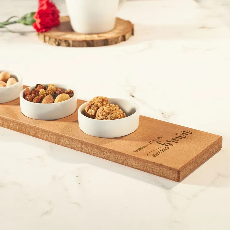 Personalized Wooden Serving Kit with 3 Mini Bowls
