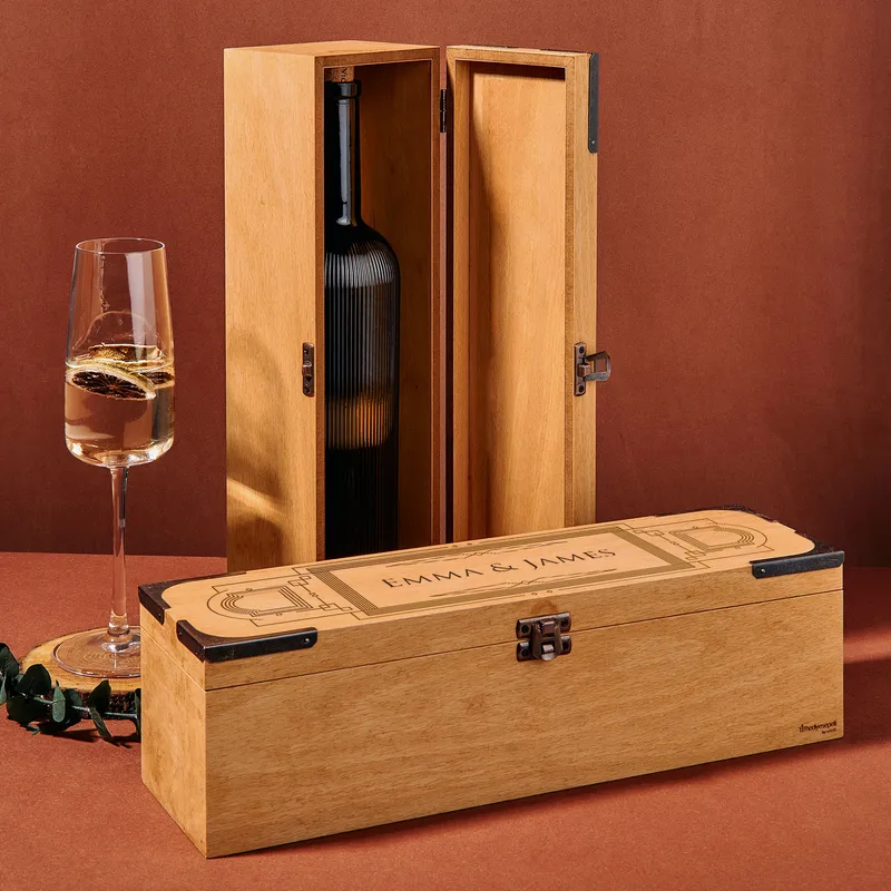 Personalised Wooden Wine Box with Custom Name Engraving