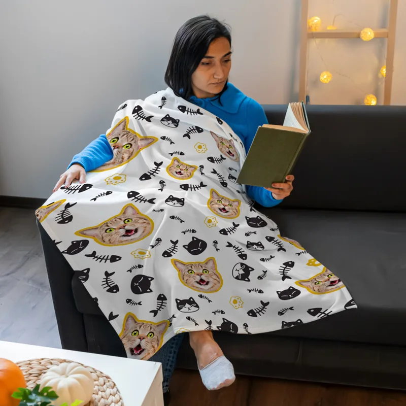 Personalised Cat Photo Fleece Blanket for Pet Lovers