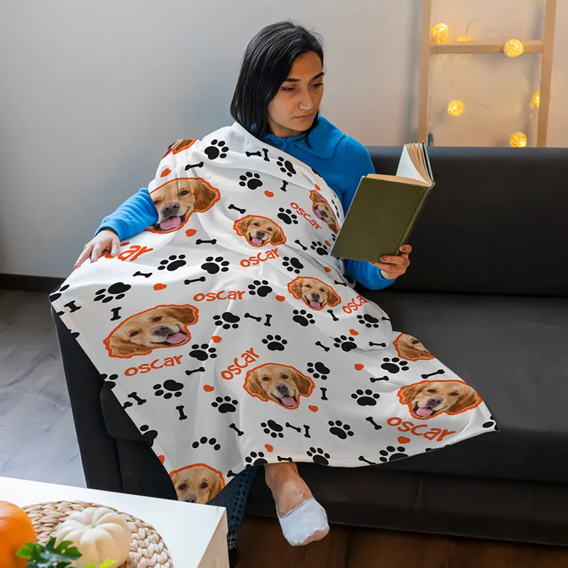 Pet Blanket with Personalized Pet Picture and Name for Gifts for Dog Lovers