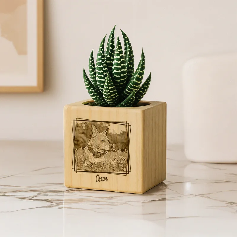 Personalised Pet Photo Succulent Planter Unique Wooden Gift