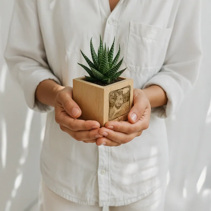 Personalised Pet Photo Succulent Planter Unique Wooden Gift