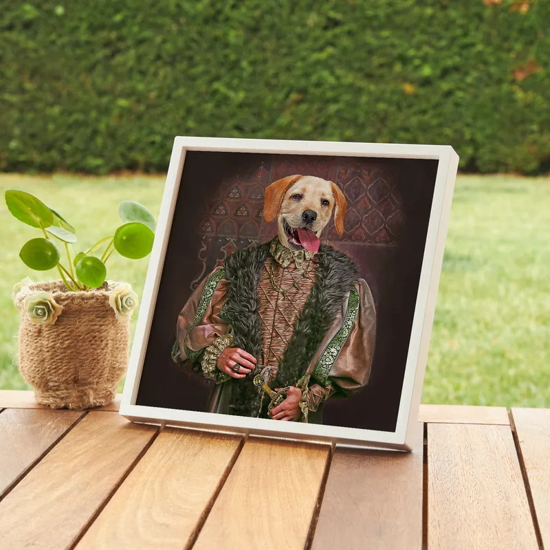 Personalised Medieval Pet Portrait with White Frame