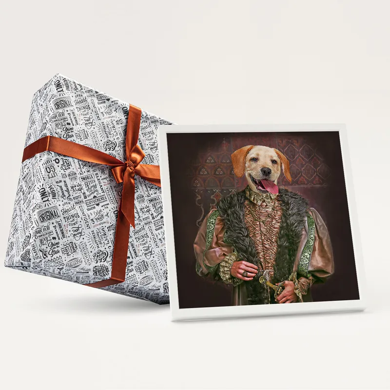 Personalised Medieval Pet Portrait with White Frame