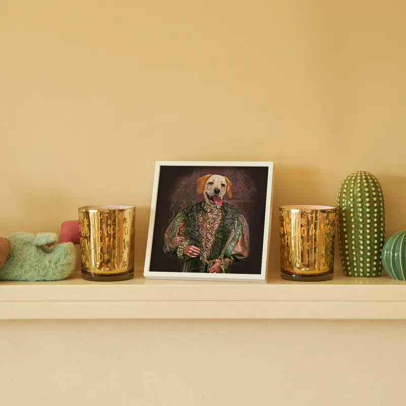 Personalised Medieval Pet Portrait with White Frame