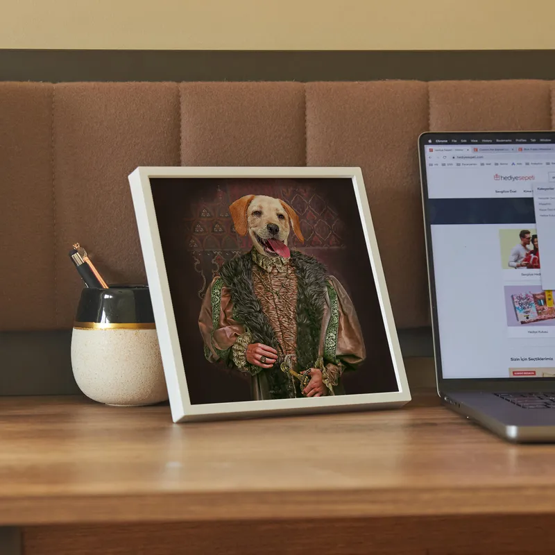 Personalised Medieval Pet Portrait with White Frame