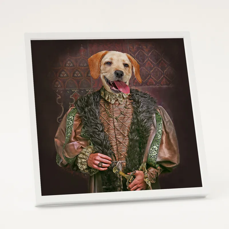 Personalised Medieval Pet Portrait with White Frame