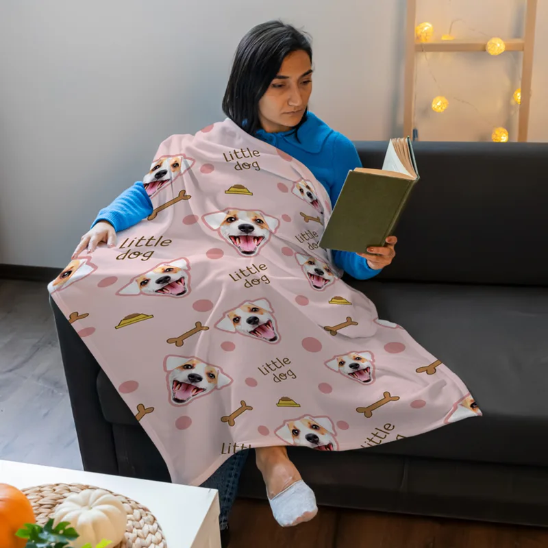 Pet Throw Blanket with Dog Design and Personalized Picture