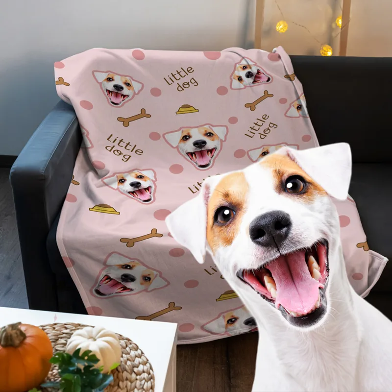 Pet Throw Blanket with Dog Design and Personalized Picture