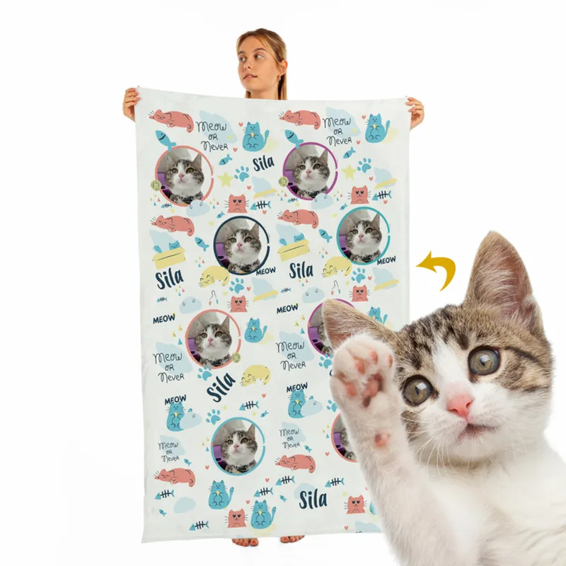 Pet Throw Blanket with Special Cat Kitten Design - Single Sized TV Blanket