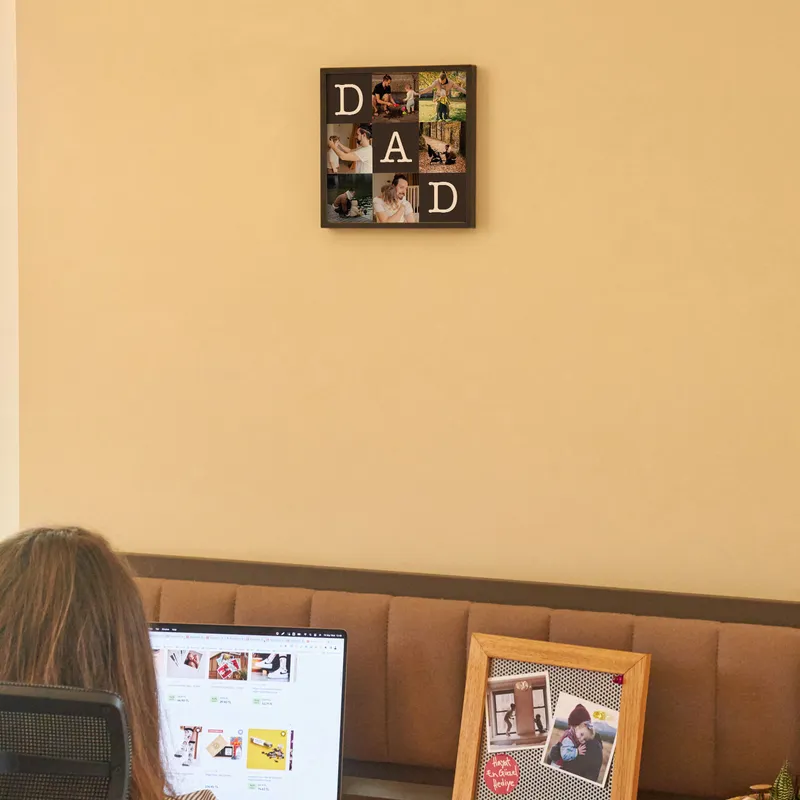 Photo Collage Frame with Sticky Photo Prints as Gift for Dad