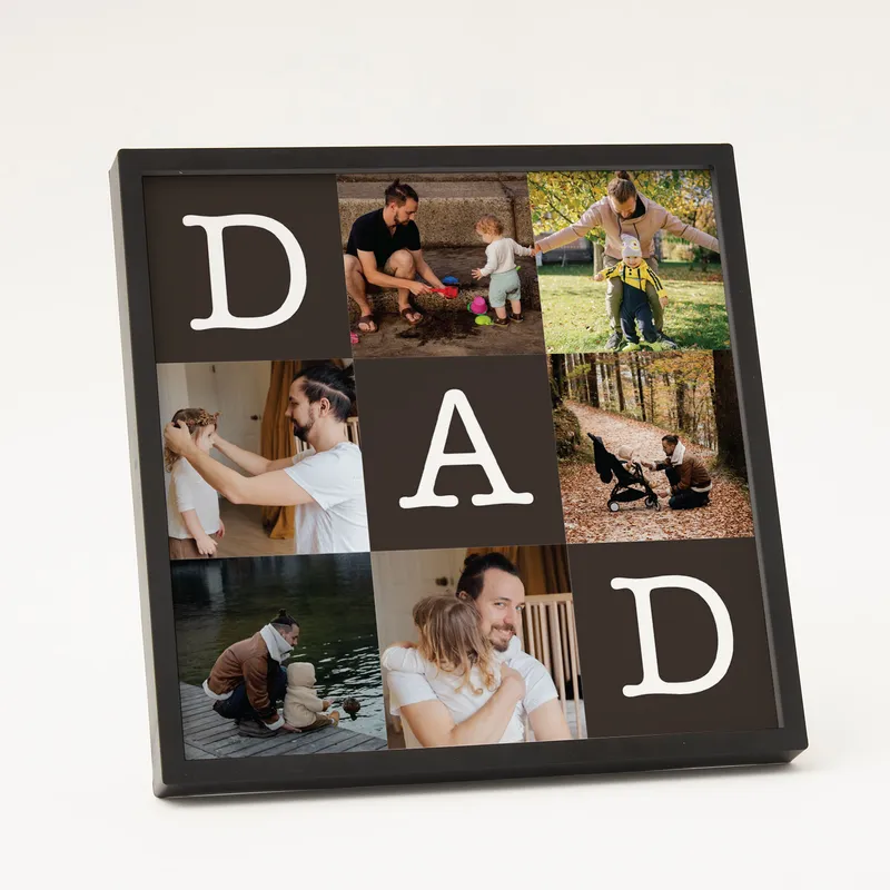 Photo Collage Frame with Sticky Photo Prints as Gift for Dad