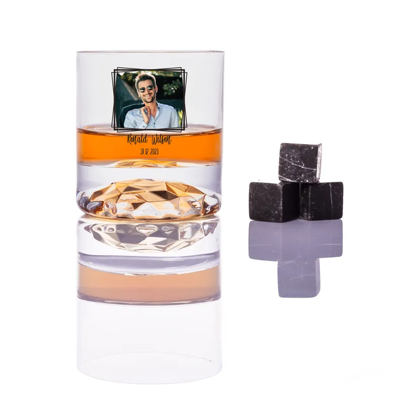 Photo Printed and Name Personalized Whiskey Glass Set