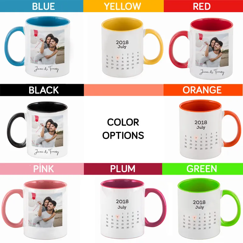 Photo-Printed Calendar Design 2-Piece Colorful Mug Set