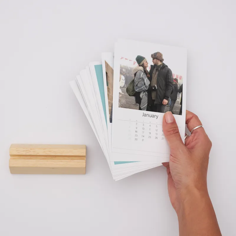 Photo Printed Desktop Calendar with Wooden Stand