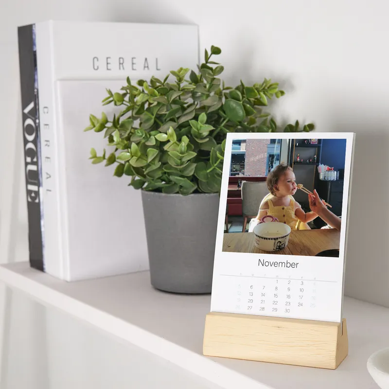 Photo Printed Desktop Calendar with Wooden Stand
