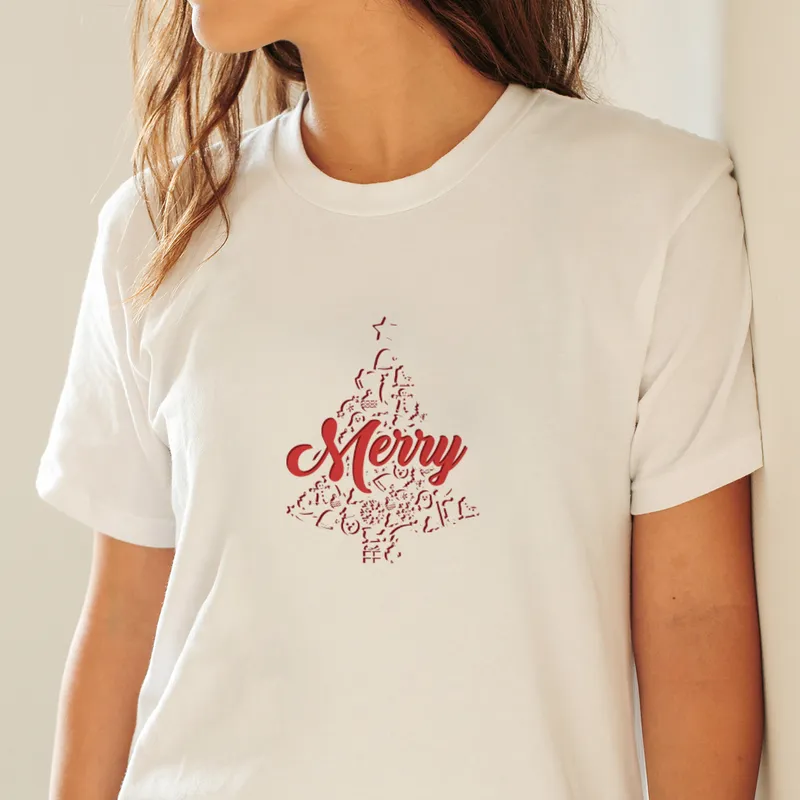 Pine Tree 'Merry' Design Special Christmas T-Shirt