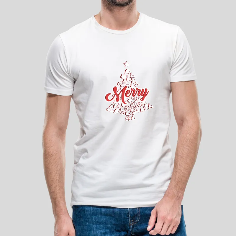 Pine Tree 'Merry' Design Special Christmas T-Shirt