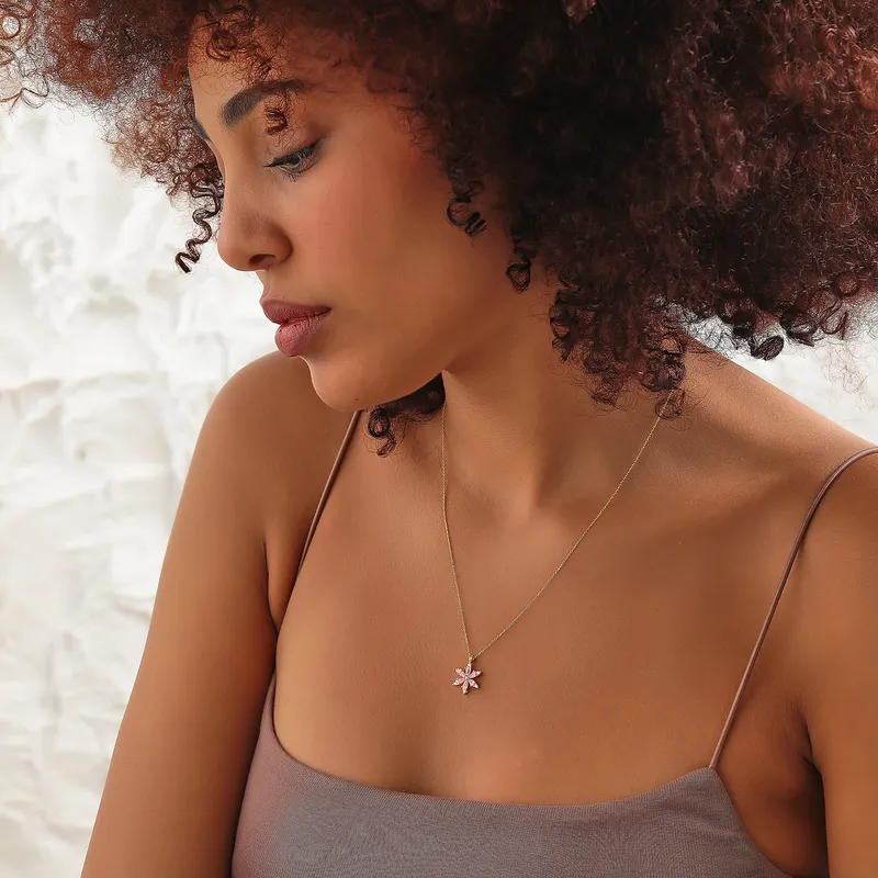 Pink Zircon Lotus Flower Silver Necklace