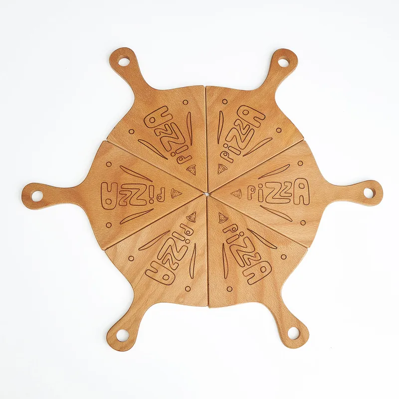 Pizza-Shaped Wooden Serving Set for Entertaining