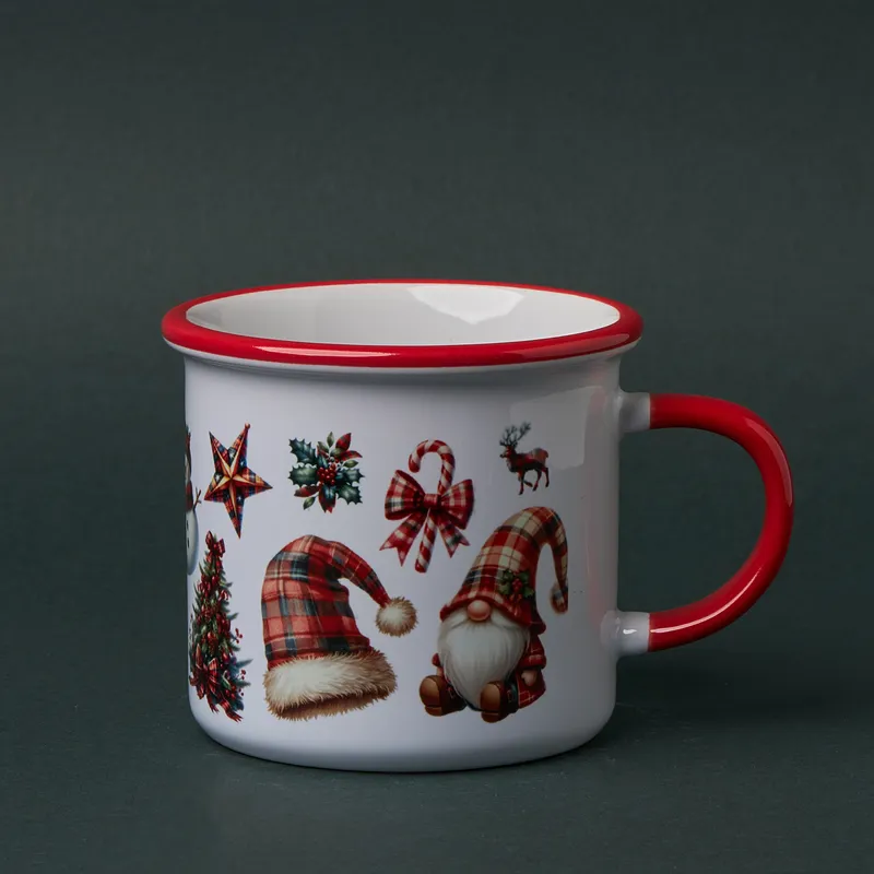 Plaid Christmas Gnome Red Enamel Mug