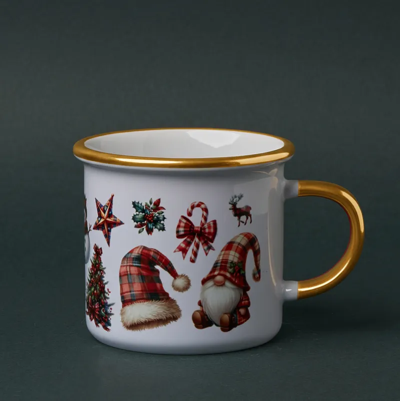 Plaid Christmas Gnome Red Enamel Mug