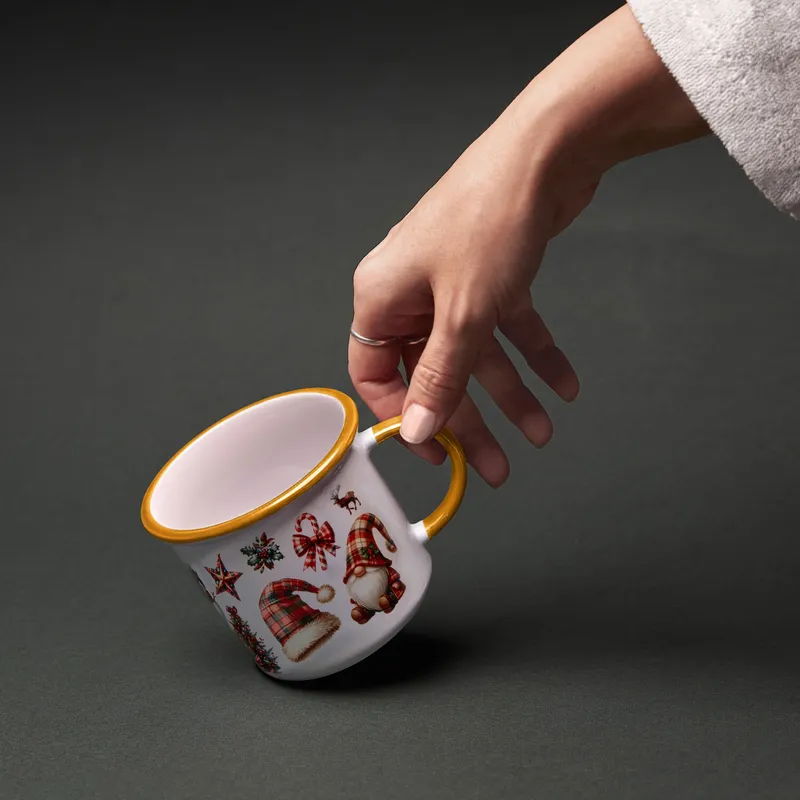 Plaid Christmas Gnome Red Enamel Mug