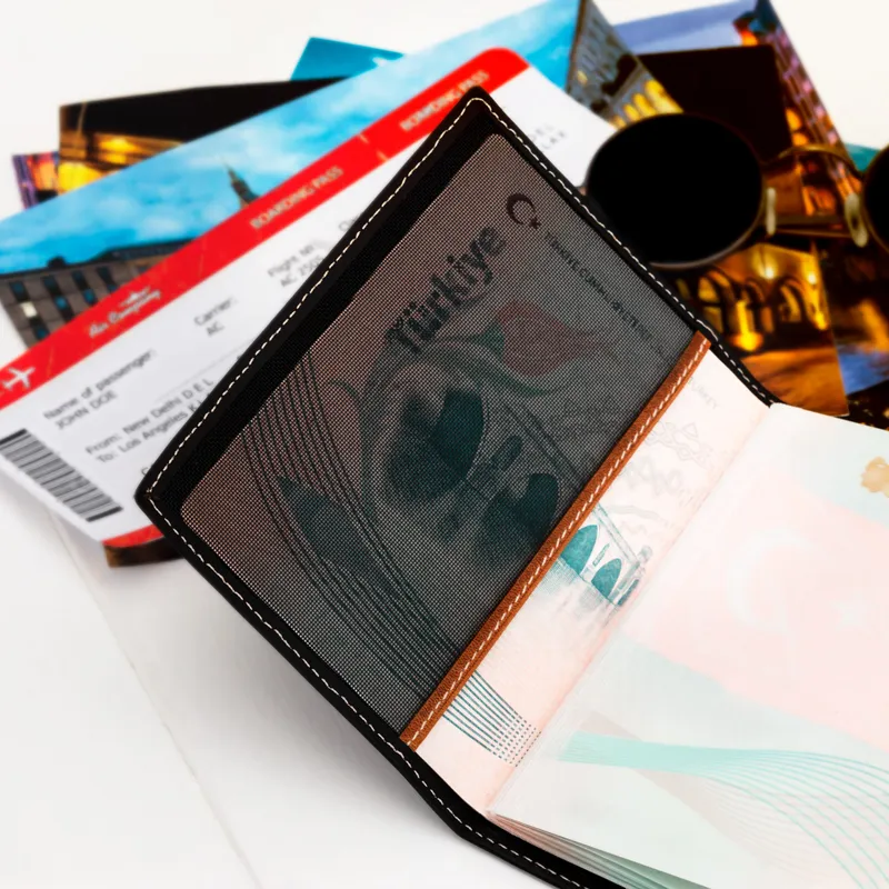 Personalised Leather Passport Holder with Plane Ticket Design