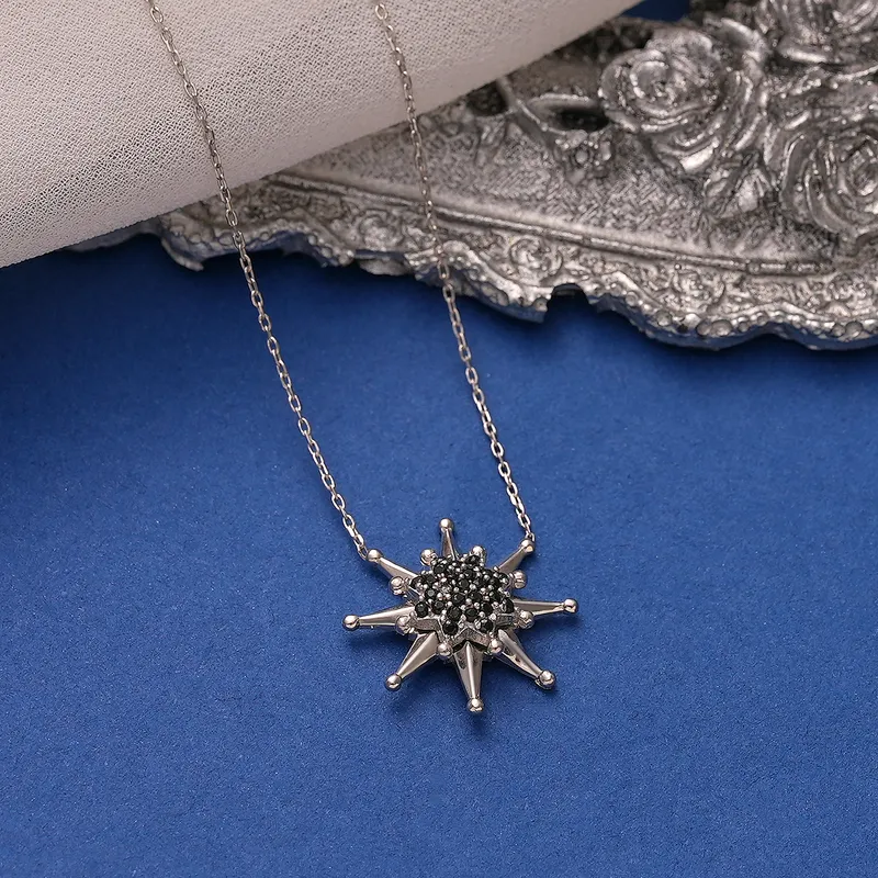 Stellar Sparkle Silver Necklace with Black Zircon Stones