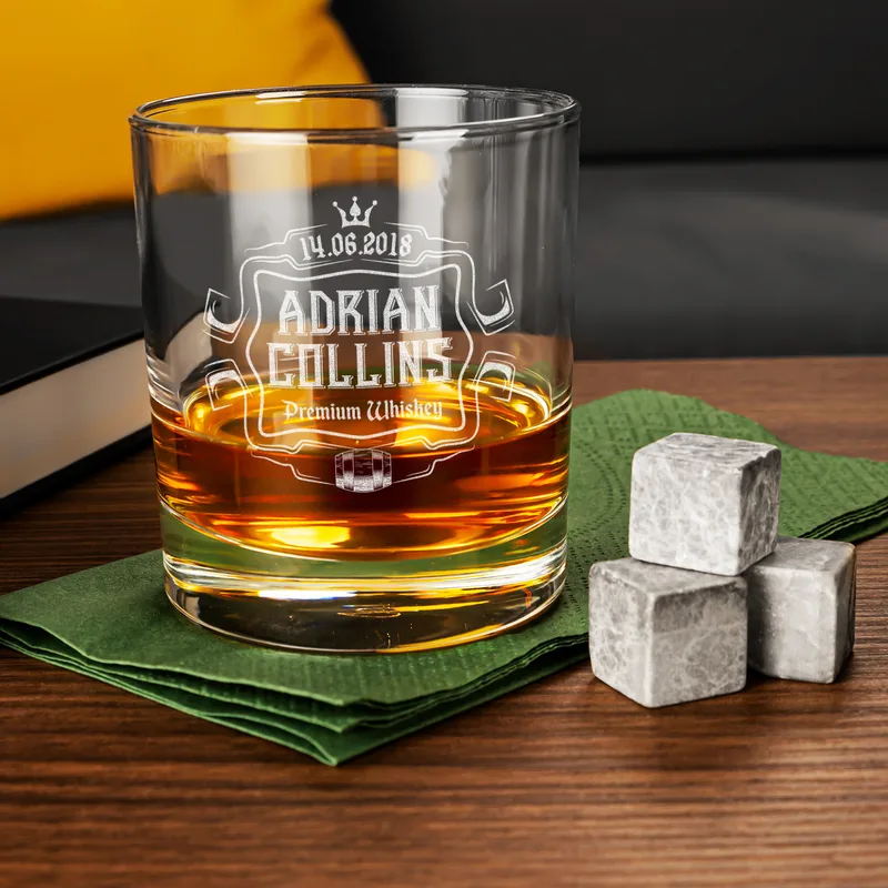 Premium Gifts for Dad Personalized Whiskey Glass Set with Wooden Box