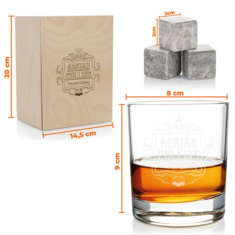 Premium Gifts for Dad Personalized Whiskey Glass Set with Wooden Box
