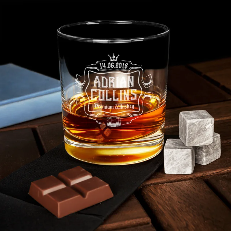 Premium Gifts for Dad Personalized Whiskey Glass Set with Wooden Box