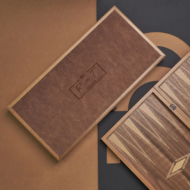 Premium Minimal Letters Leather-Covered Backgammon Set