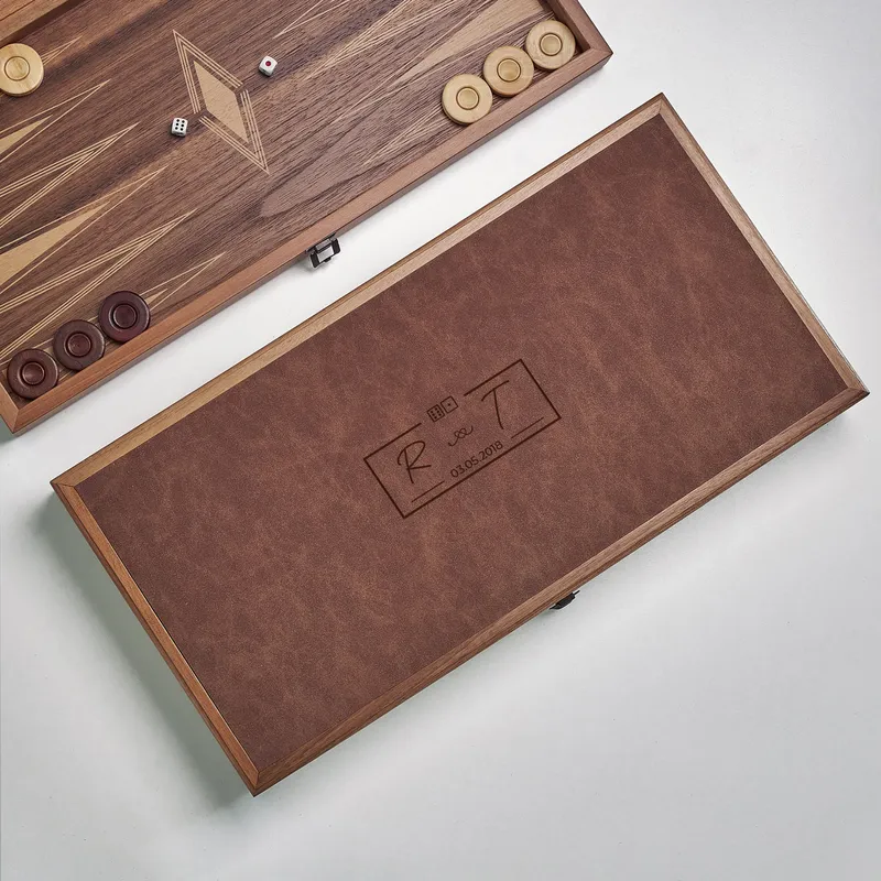 Premium Minimal Letters Leather-Covered Backgammon Set