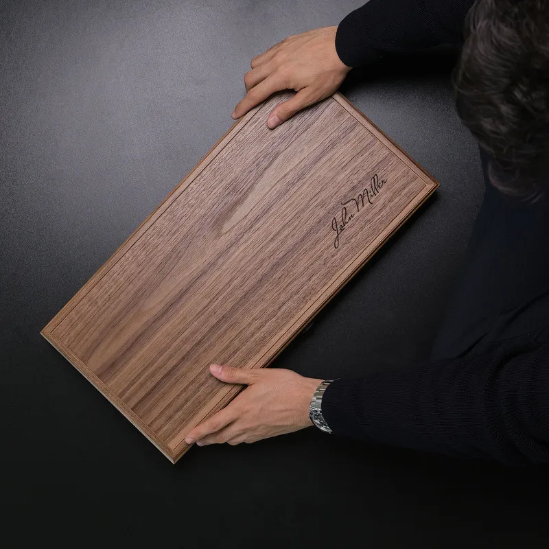 Premium Personalized Grooved Walnut Backgammon Set with Handwritten Style