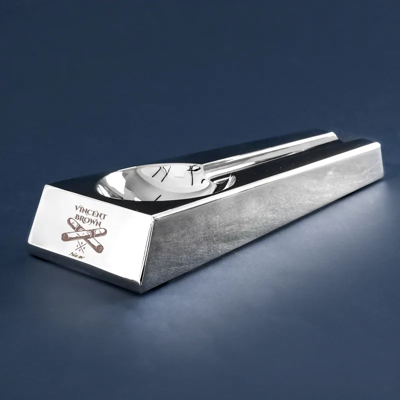 Premium Personalized Metallic Silver Aluminum Cigar Ashtray