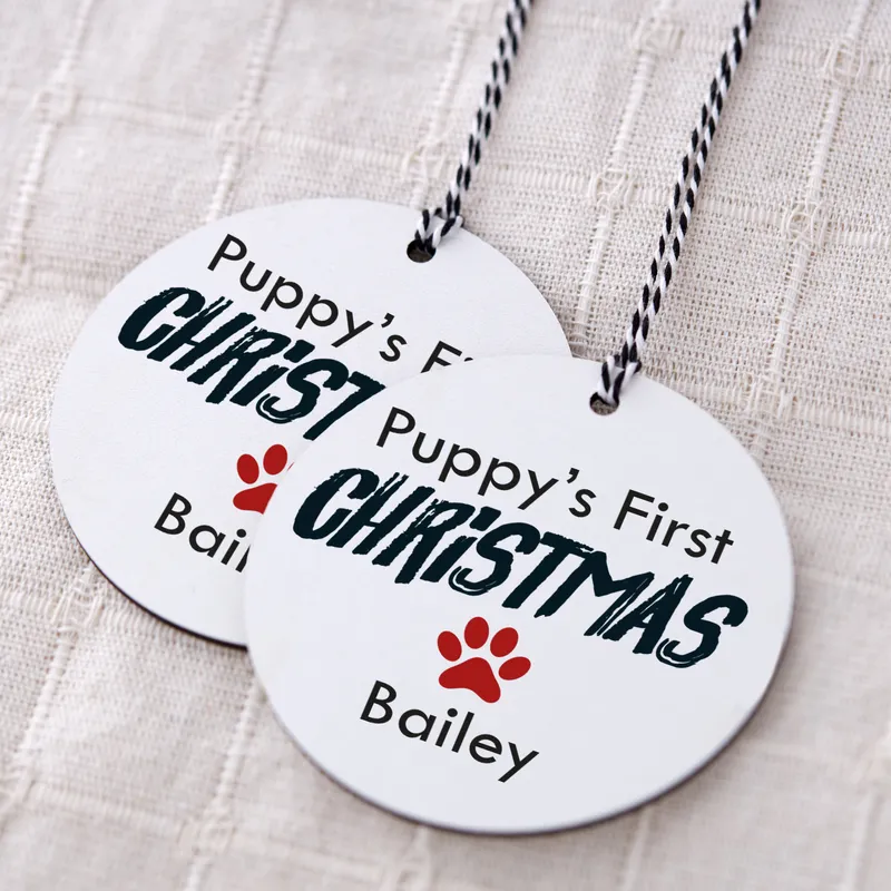 Puppy's First Christmas Personalized Pine Tree Ornament