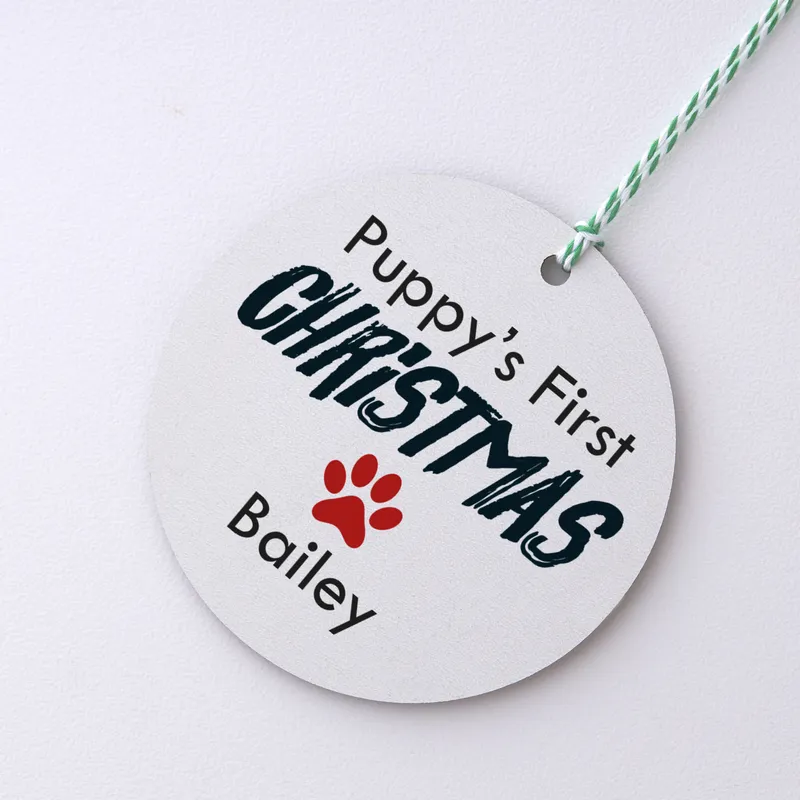 Puppy's First Christmas Personalized Pine Tree Ornament