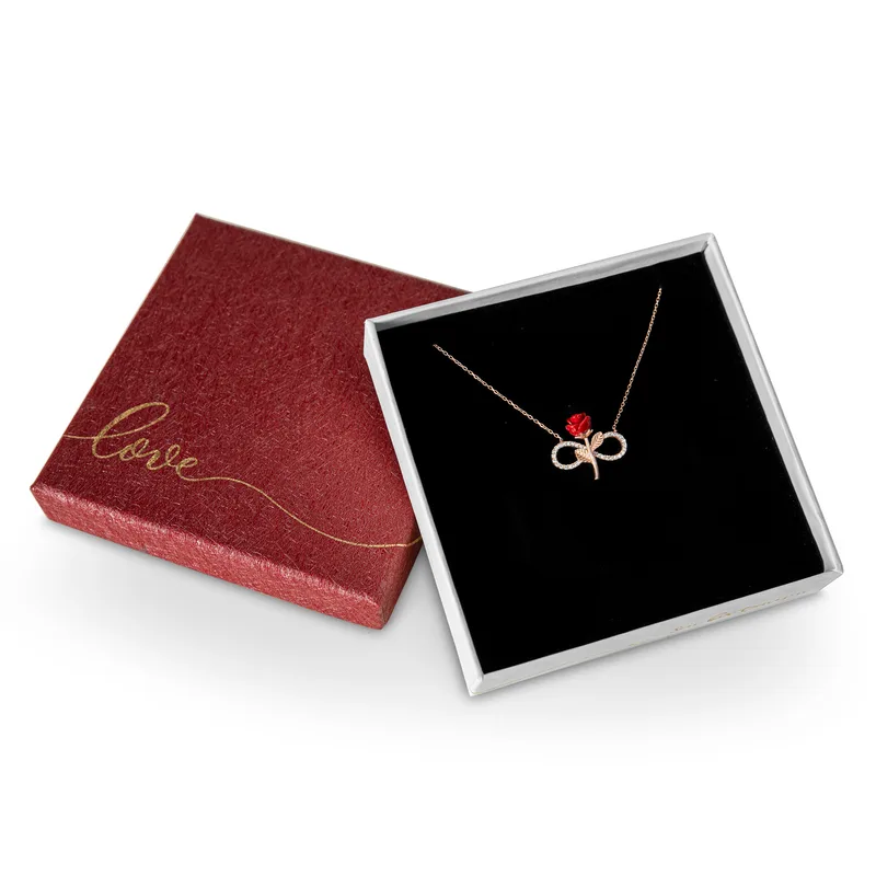 Red Rose Themed Gold Plated Necklace with Infinity Shape