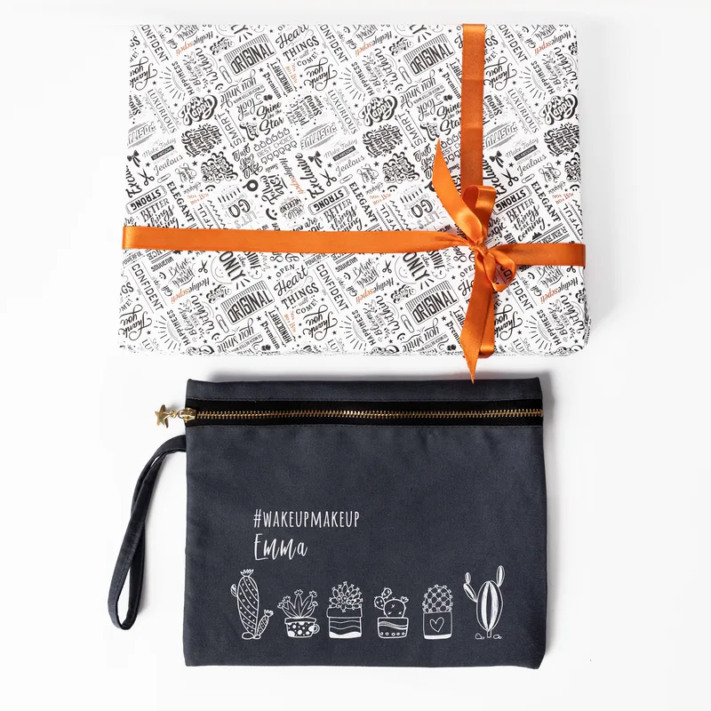 Personalised Retro Cactus Canvas Makeup Bag for Her