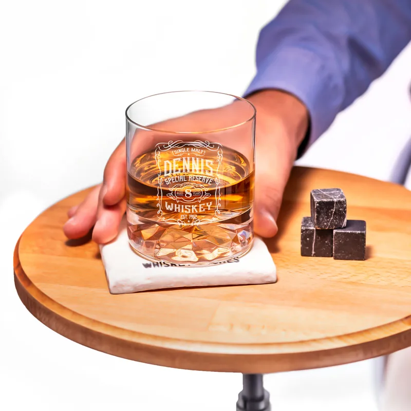Retro Design Chicago Crystal Whiskey Glasses Set in Wooden Box