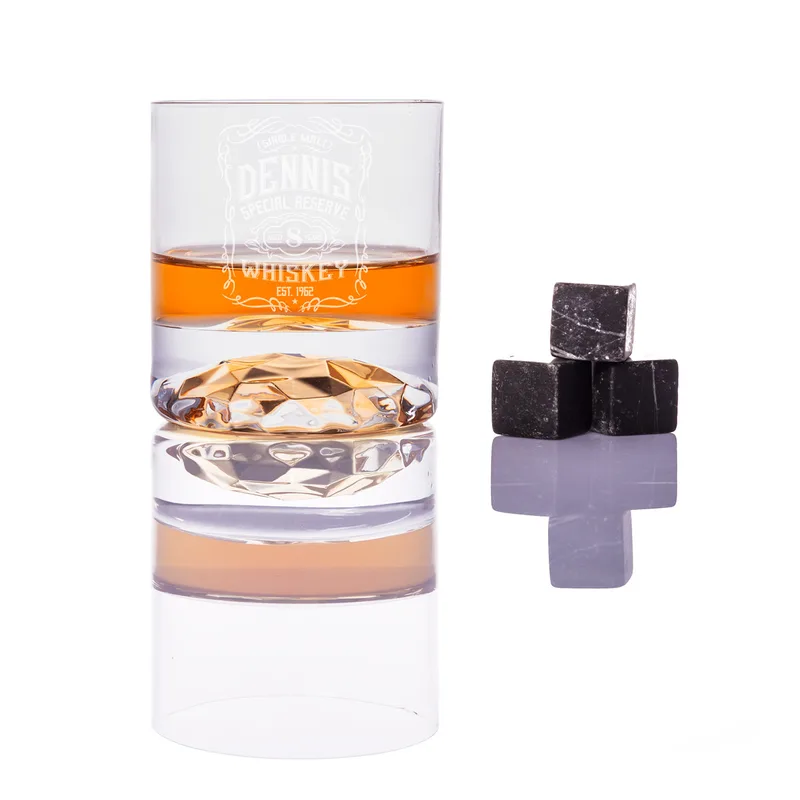 Retro Design Chicago Crystal Whiskey Glasses Set in Wooden Box