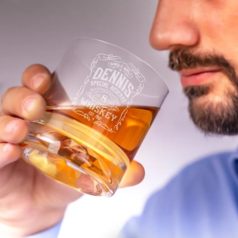 Retro Design Chicago Crystal Whiskey Glasses Set in Wooden Box