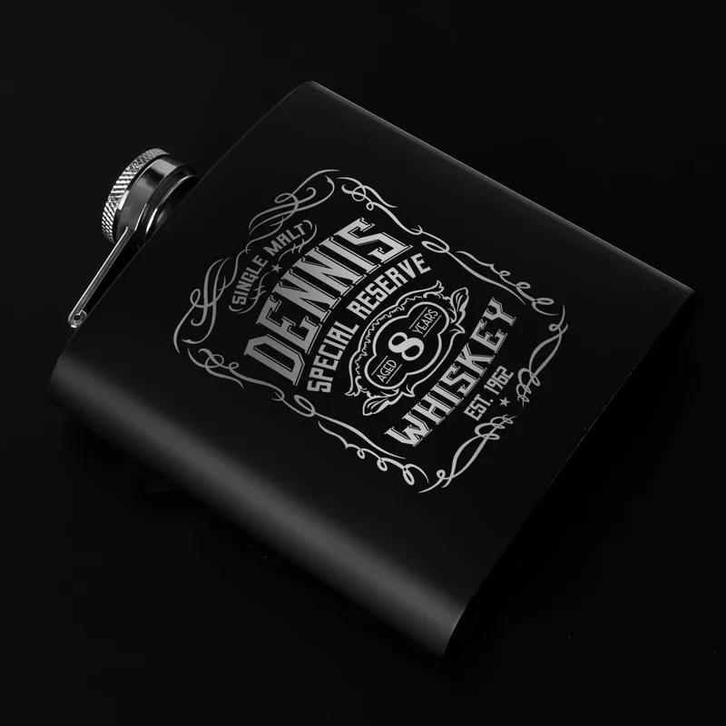 Retro Design Personalized Stainless Steel Matte Black Hip Flask